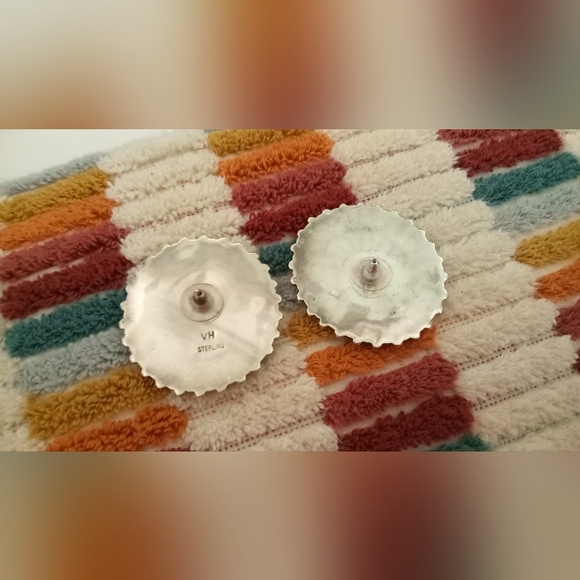 Vintage Signed VH Vernon Haskie Zuni Turquoise Sterling Silver Earrings - Picture 3 of 5